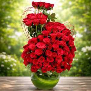 Beautiful red rose flower vase